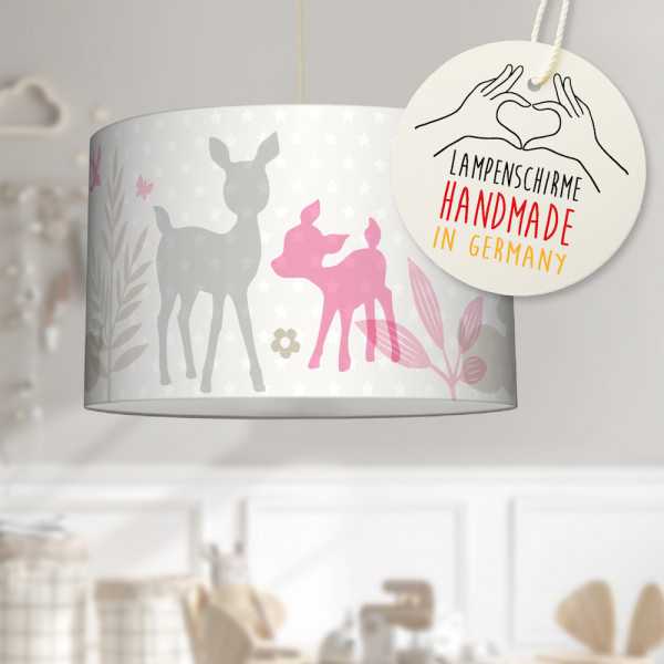 LL-LS-9408 lovely label amazon Deckenlampe Baby Kinder Lampenschirm Deckenleuchte Kinderzimmer Deko Hängelampe Pendelleuchte Sterne Häschen Rehe Bambi Rosa Grau