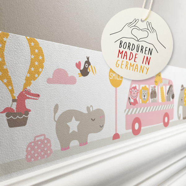 lovely label Tier on tour rosa gelb Tiere Bordüre Kinderzimmerbordüre Borte Tapetenbordüre Wanddeko Kinderzimmer Wanddeko Babyzimmer Wandbordüre Tapete Wandtatoo Wandsticker Poster Wand.jpg