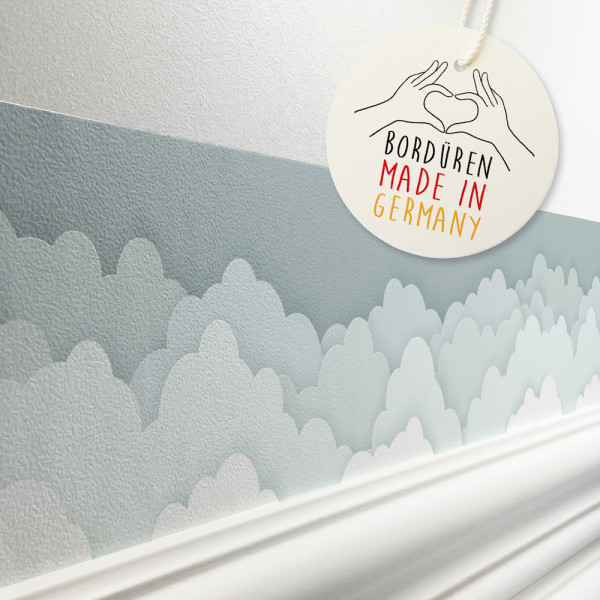 Selbstklebende Bordüre Kinderzimmer Wolken Grau Wandbordüre Tapetenbordüre Babyzimmer Junge Mädchen