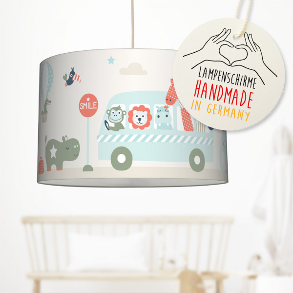 LL-LS-9414 lovely label amazon Deckenlampe Baby Kinder Lampenschirm Deckenleuchte Kinderzimmer Deko Hängelampe Pendelleuchte Tiere on Tour Dschungel Safari blau rot