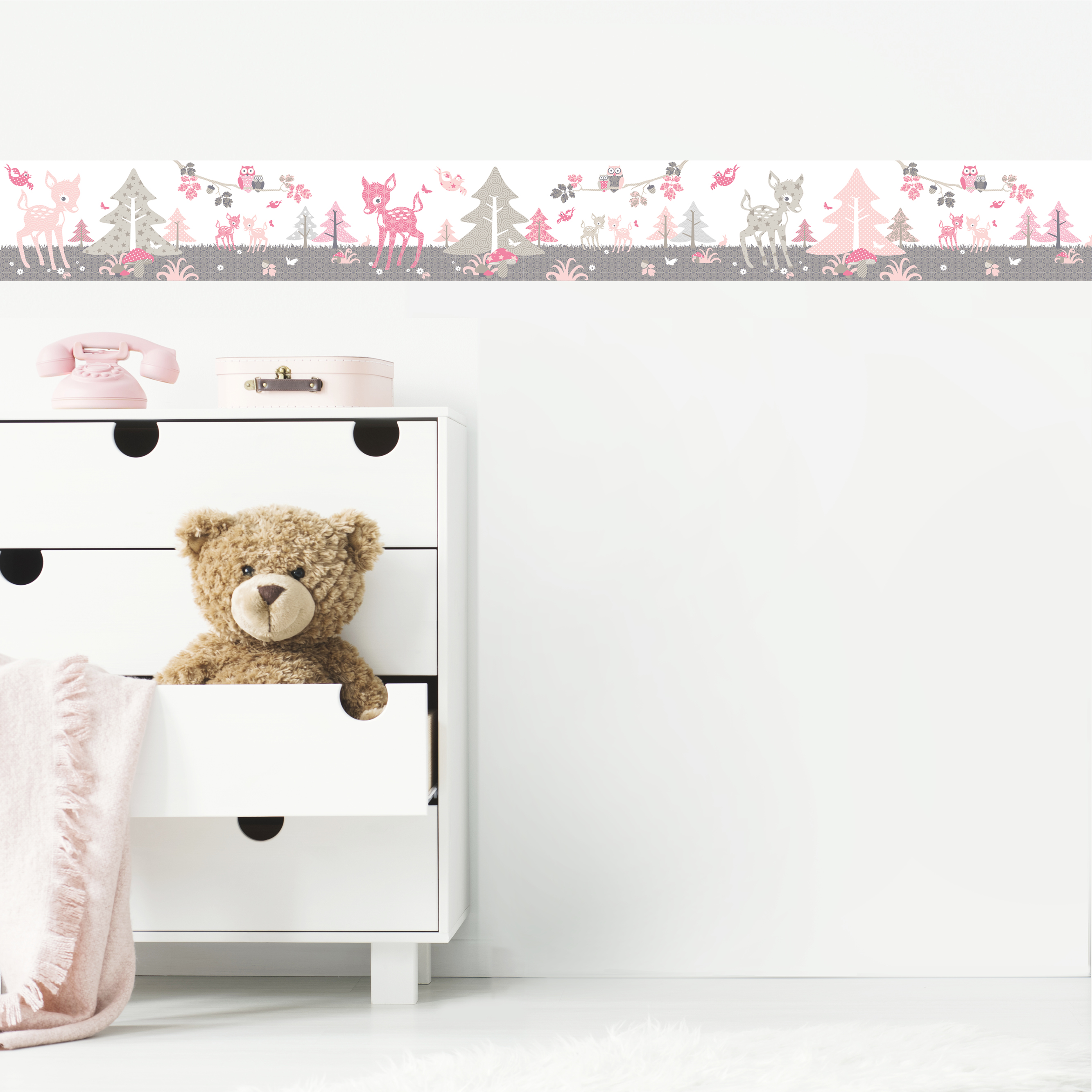Selbstklebende Bordure Rehlein Rosa Taupe Borduren Fur Madchen Borduren Wandgestaltung Kinderzimmer Anna Wand Design