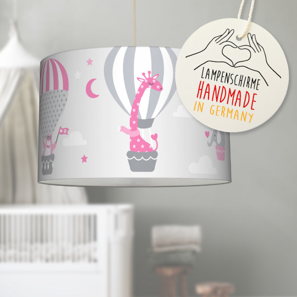 LL-LS-9404 lovely label amazon Deckenlampe Baby Kinder Lampenschirm Deckenleuchte Kinderzimmer Deko Hängelampe Pendelleuchte Heißluftballon Tiere Wolken Rosa Grau
