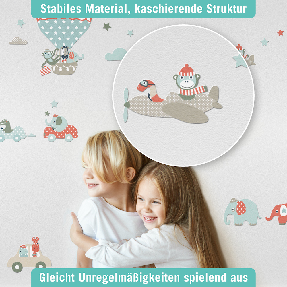 TIERE Wandtattoos Kinderzimmer AUTOS Beige