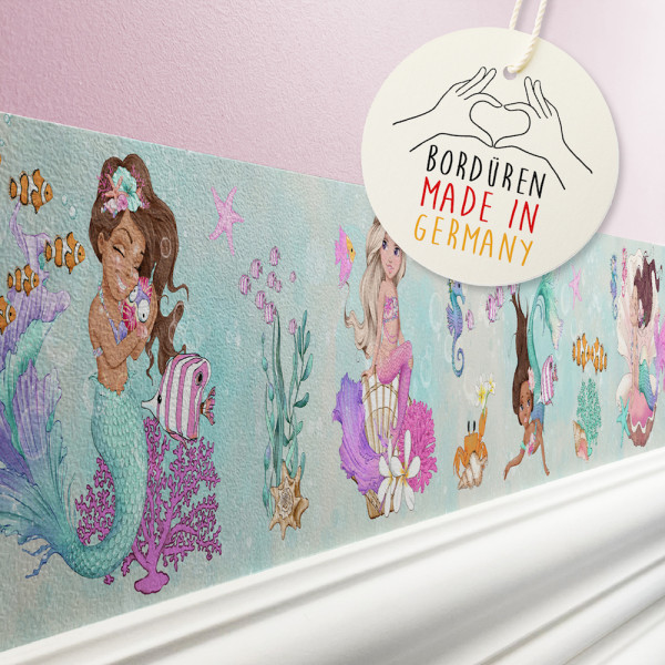 Selbstklebende Bordüre Kinderzimmer „Kleine Meerjungfrauen”