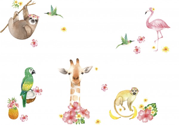 anna wand Wandtattoo Kinderzimmer „Dschungel” selbstklebend - Junge & Mädchen - Rosa/Gelb/Grün