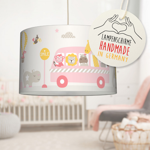 LL-LS-9416 lovely label amazon Deckenlampe Baby Kinder Lampenschirm Deckenleuchte Kinderzimmer Deko Hängelampe Pendelleuchte Tiere on tour Safari Dschungel Rosa beige