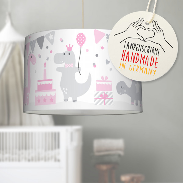 LL-LS-9411 lovely label amazon Deckenlampe Baby Kinder Lampenschirm Deckenleuchte Kinderzimmer Deko Hängelampe Pendelleuchte Dinosaurier Dino Party Rosa Grau