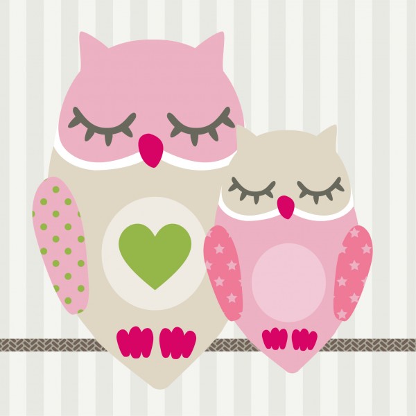 anna wand Bordüre/Borte, Kinderzimmer Vögel, Tiere, Eulen „Owls” - Junge & Mädchen – Grau/Pink/Grün