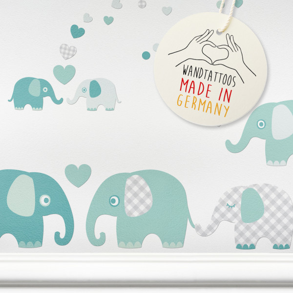 Wandtattoos Kinderzimmer „Elefanten” Mint/Grau