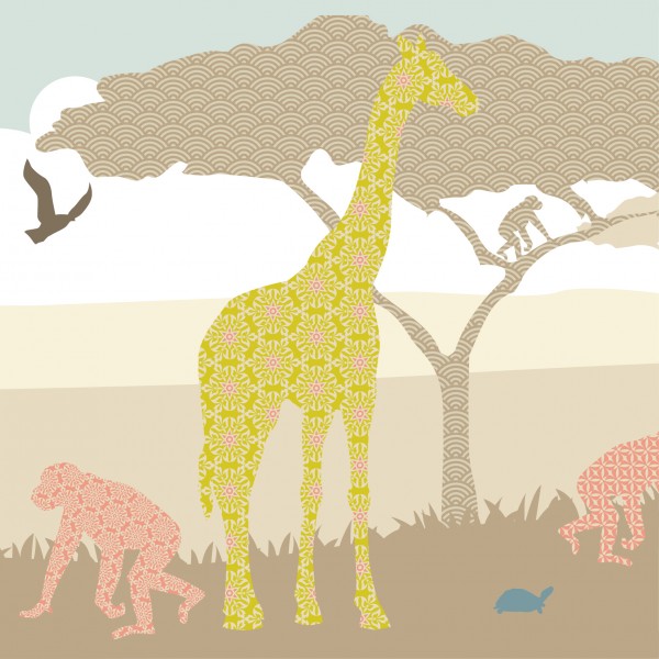 anna wand Bordüre, Kinderzimmer „Dschungeltiere” Giraffe/Affe/Schildkröte- Junge & Mädchen -Braun/Beige