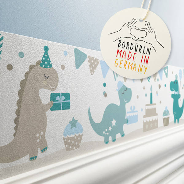 lovely label Dinoparty petrol Dinosaurier Kindergeburtstag Bordüre Kinderzimmerbordüre USA Borte Tapetenbordüre Wanddeko Kinderzimmer Wanddeko Babyzimmer Wandbordüre Tapete Wandtatoo Wandsticker Poster Wand.jpg