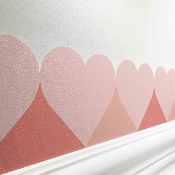 Selbstklebende Bordüre Kinderzimmer „Hearts” Herzen Rose & Coral – 250 x 12,4 cm