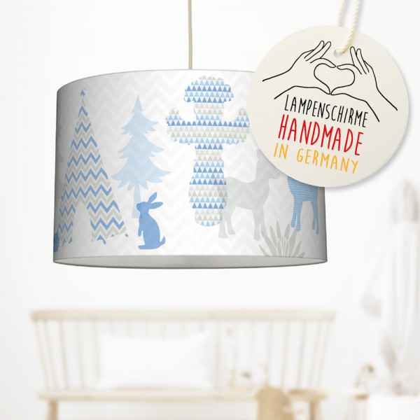 LL-LS-9423 lovely label amazon Deckenlampe Baby Kinder Lampenschirm Deckenleuchte Kinderzimmer Deko Hängelampe Pendelleuchte Waldtiere Tipi Indianer blau Grau