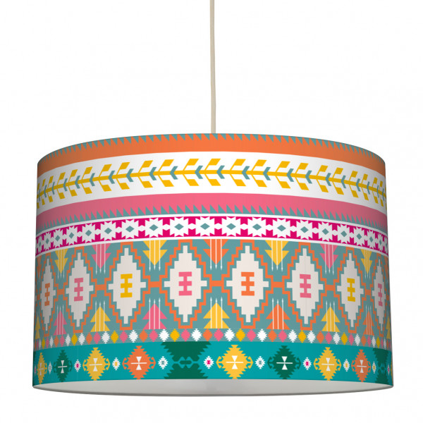 anna wand lampe hängelampe lampenschirm mädchen junge kinderzimmer boho ethno aztekenmuster pink türkis orange.