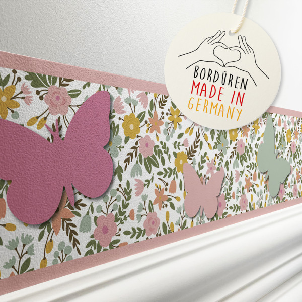 Selbstklebende Bordüre Kinderzimmer Blumen Wandbordüre Tapetenbordüre Babyzimmer Baby Mädchen
